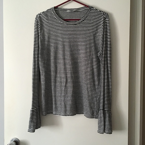 FRAME 100% Linen Slub Knit L/S Crew Bell Sleeve Tee M - Picture 2 of 5